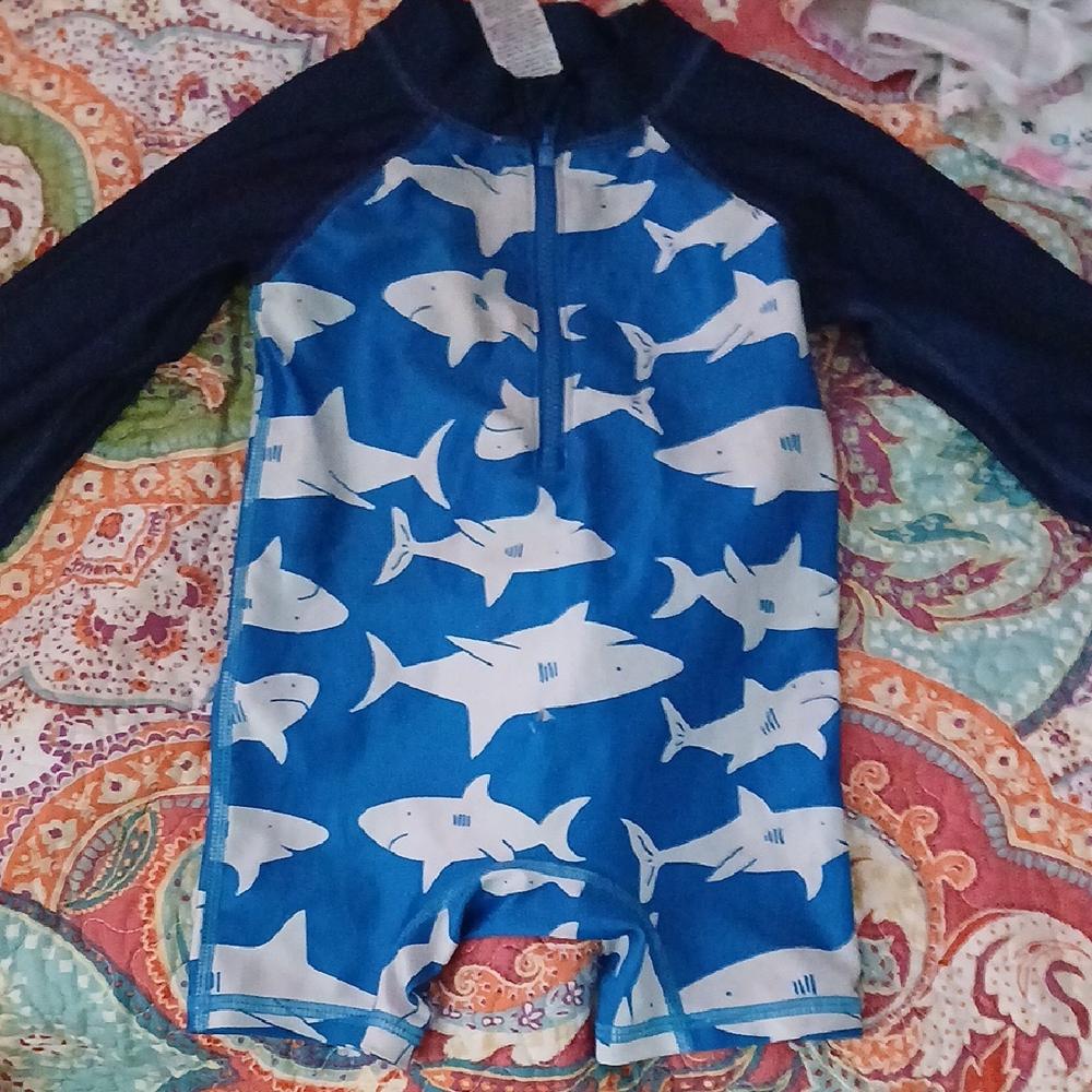 Kids Blue Shark Print Swimwear